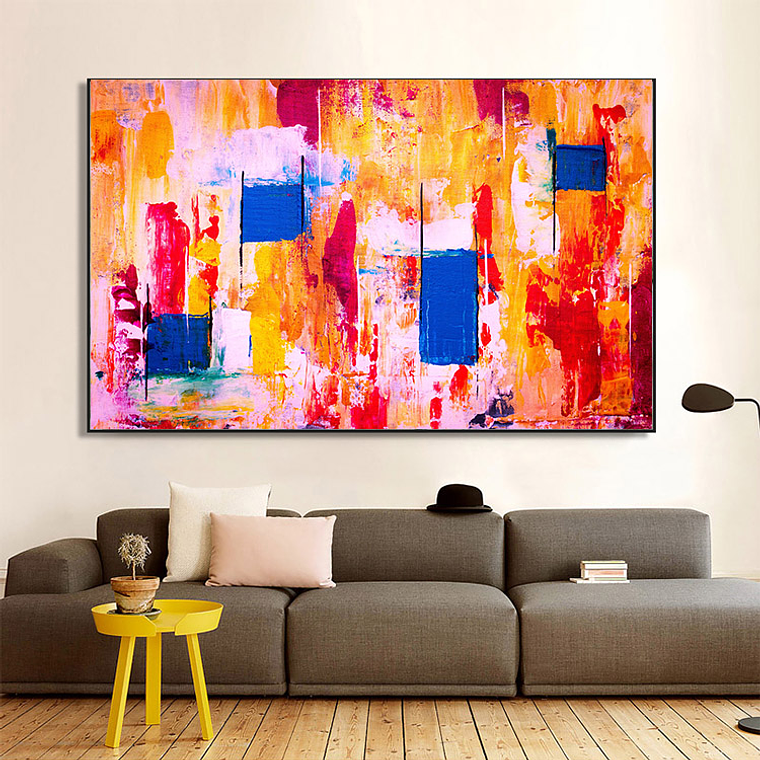 Quadro Decorativo Abstrato Colorido Tons Vermelho  1