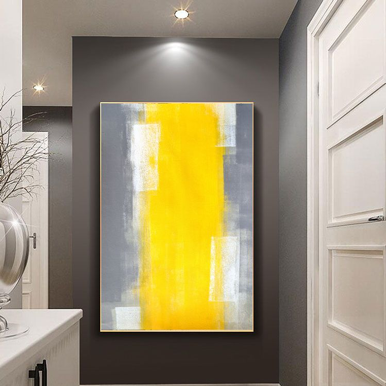 Quadro Decorativo Abstrato Amarelo e Cinza 1