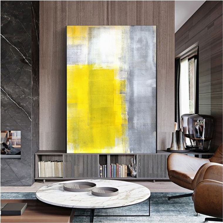 Quadro Decorativo Abstrato Amarelo e Cinza III 1