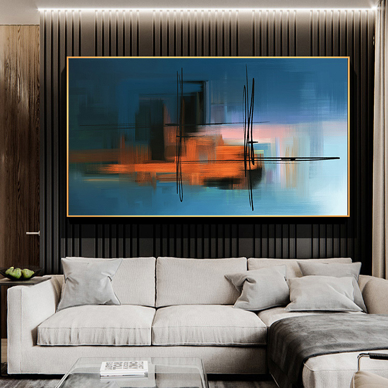 Quadro Decorativo Abstrato Impacto Azul e Laranja 1