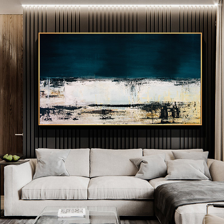 Quadro Decorativo Abstrato Luxo Azul e Creme 1