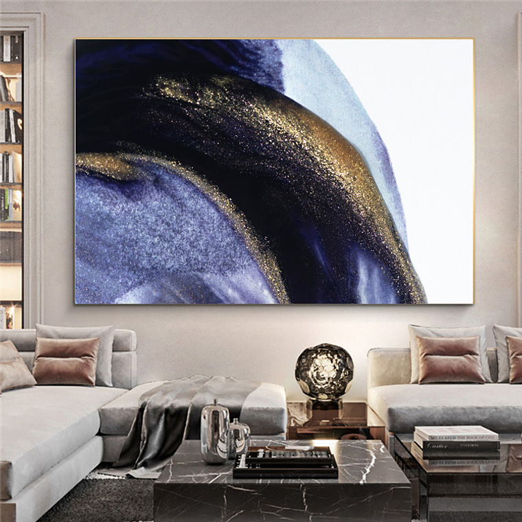 Quadro Decorativo Abstrato Pincelada Azul e Preto 1