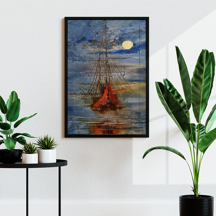 Quadro Decorativo Abstrato Caravela Tons Azul 1