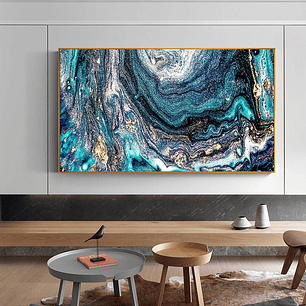 Quadro Decorativo Abstrato Azuis e Dourado