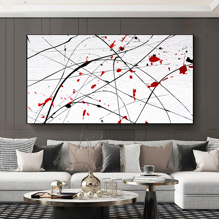 Quadro Decorativo Abstrato Branco e Vermelho 1