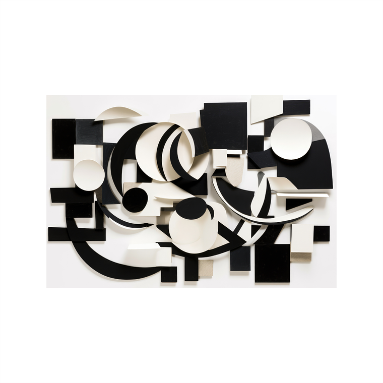Quadro Decorativo Abstrato Preto e Branco Formas 2