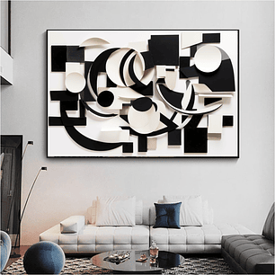 Quadro Decorativo Abstrato Preto e Branco Formas