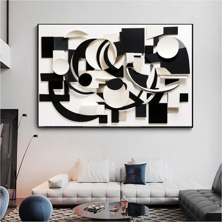 Quadro Decorativo Abstrato Preto e Branco Formas 1