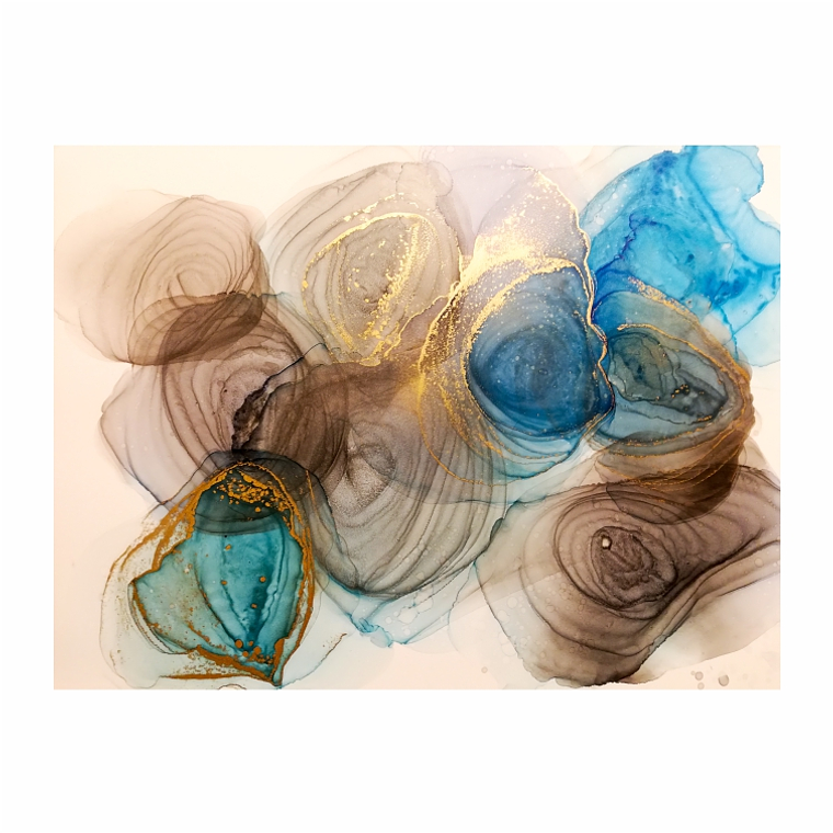 Quadro Decorativo Abstrato Azul Marrom e Dourado 2