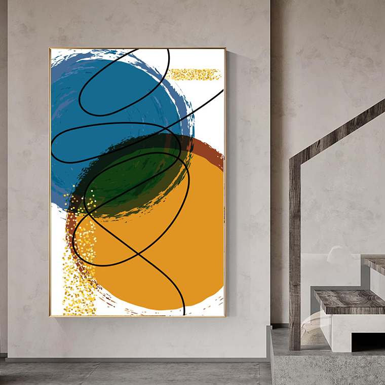 Quadro Decorativo Abstrato Circulos Azul laranja 1