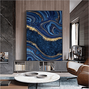 Quadro Decorativo Abstrato Mármore Azul e Dourado