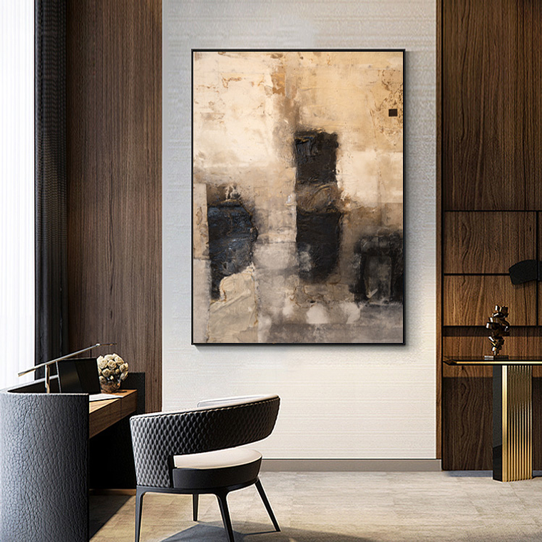 Quadro Decorativo Abstrato Moderno Nude e Preto 1