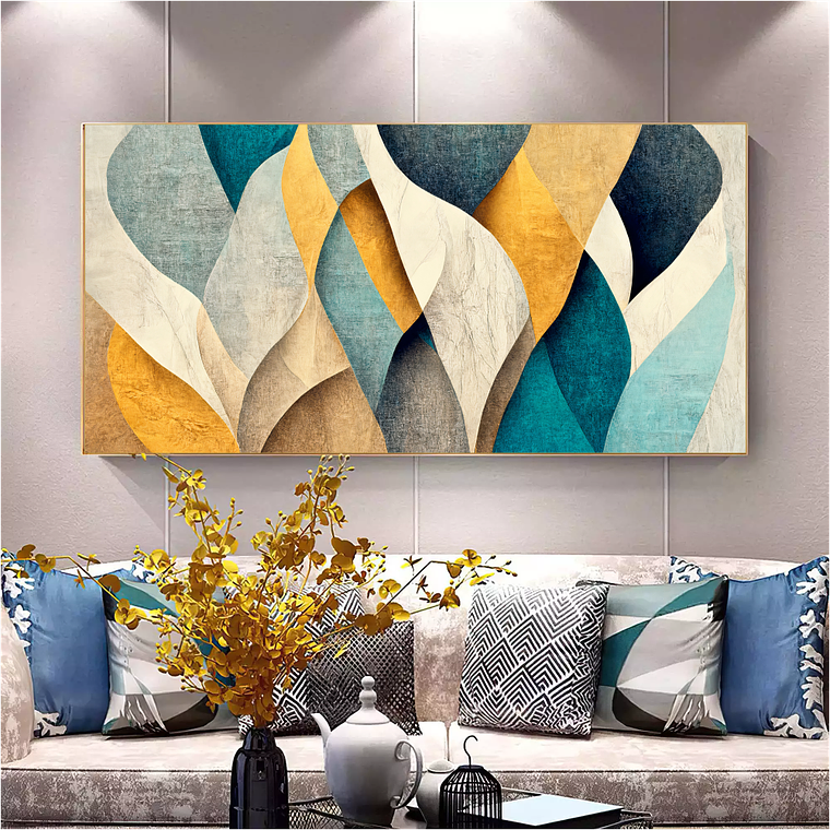 Quadro Decorativo Abstrato Azul e Amarelo 1