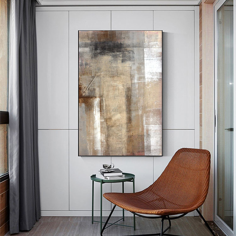 Quadro Decorativo Abstrato Pinceladas Bege e Preto 1