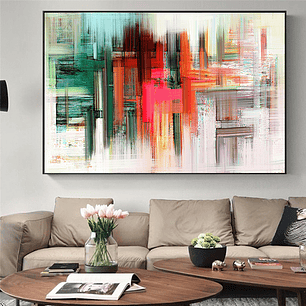 Quadro Decorativo Abstrato Pinceladas Verde e Vermelho