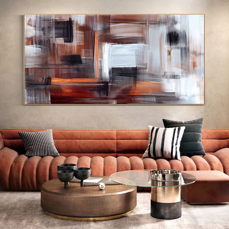 Quadro Decorativo Abstrato Pinceladas Marrom e Preto 1