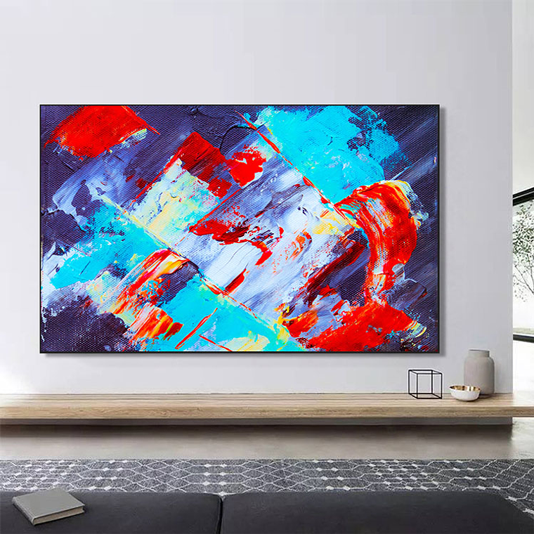 Quadro Decorativo Abstrato Pinceladas Azul e Vermelho 1