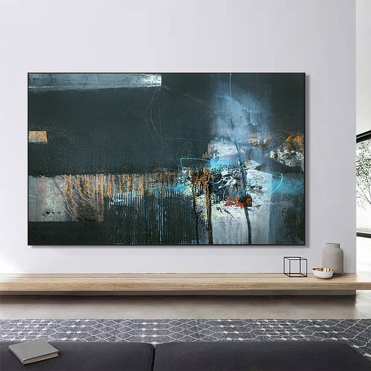 Quadro Decorativo Abstrato Pinceladas Azul Luxo 1