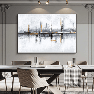 Quadro Decorativo Abstrato Cidade Cinza e Preto