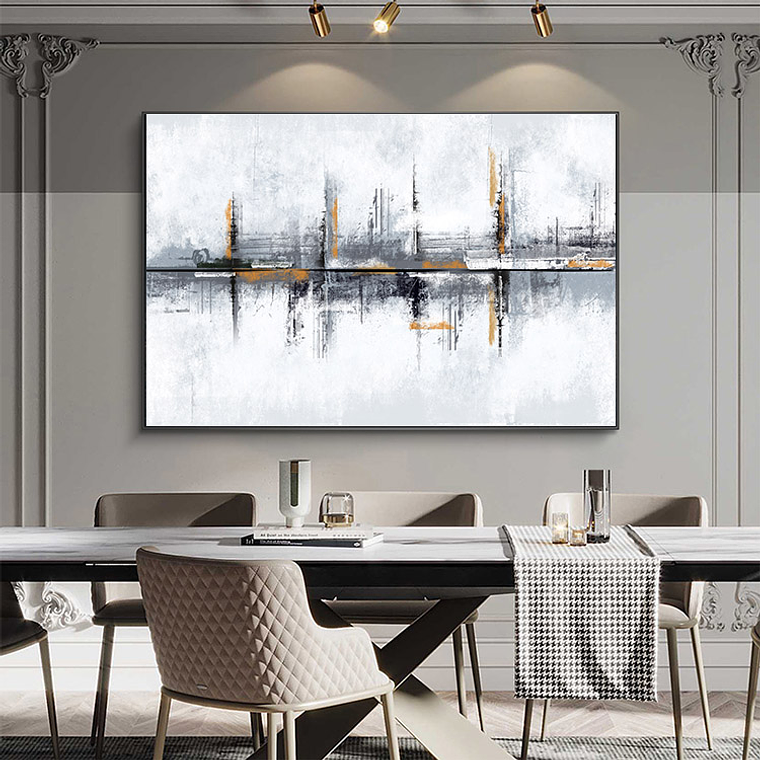 Quadro Decorativo Abstrato Cidade Cinza e Preto 1