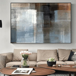 Quadro Decorativo Abstrato Pinceladas Azul e Marrom