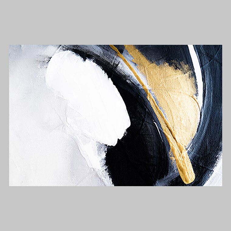 Quadro Decorativo Abstrato Pinceladas Preto e Dourado 2