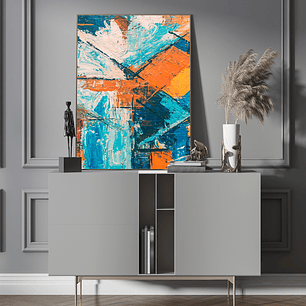 Quadro Decorativo Abstrato Geométrico Azul e Laranja