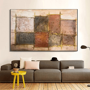 Quadro Decorativo Abstrato Retangulos Marrom e Bege