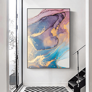 Quadro Decorativo Abstrato Rosa e Azul