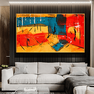 Quadro Decorativo Abstrato Vermelho Amarelo Azul