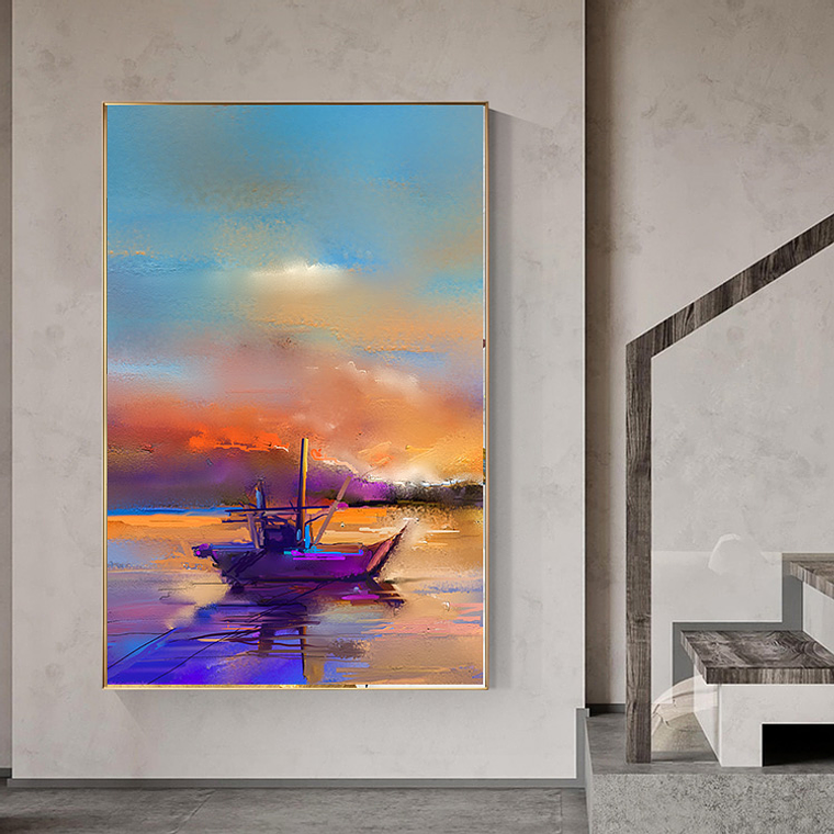 Quadro Decorativo Abstrato Barco Oceano Colorido 1