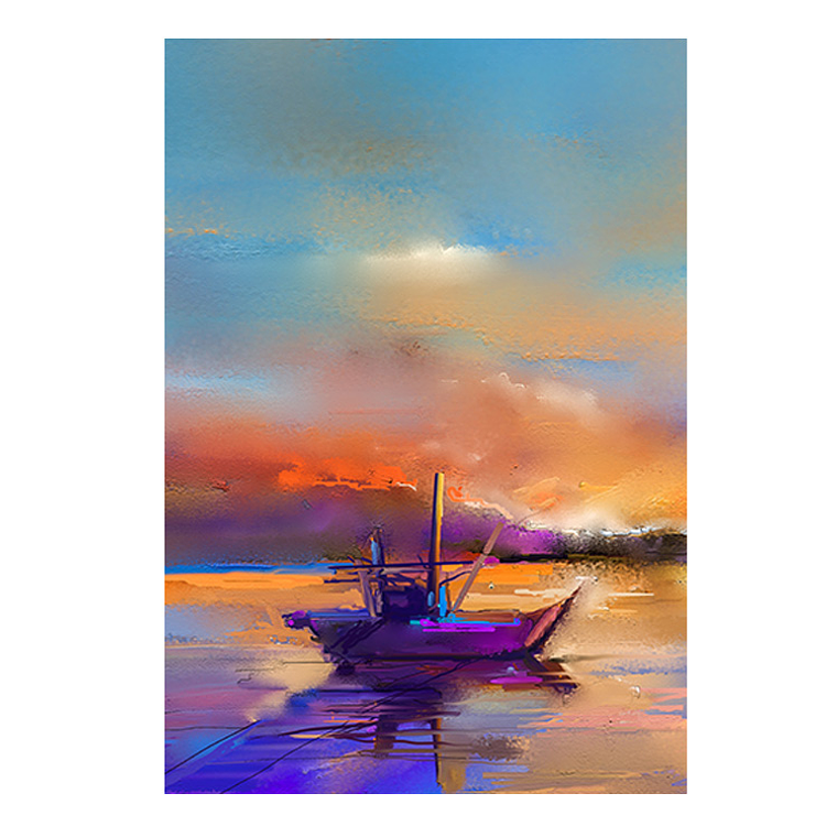 Quadro Decorativo Abstrato Barco Oceano Colorido 2