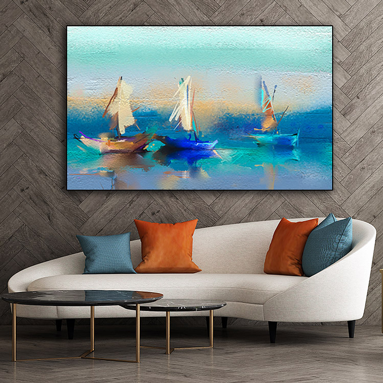 Quadro Decorativo Abstrato Barco Oceano Azul 1