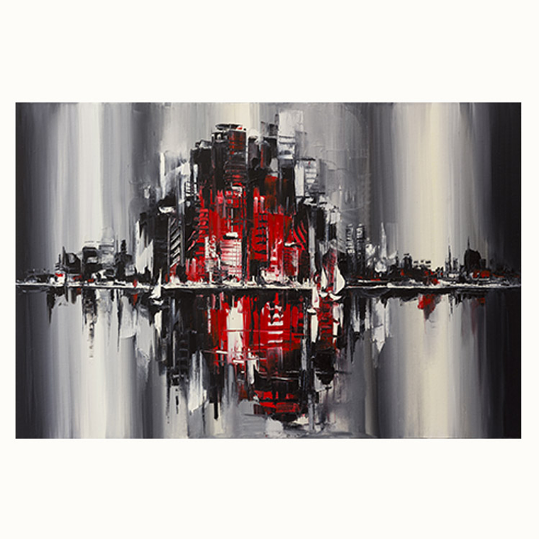Quadro Decorativo Abstrato Cidade Preto e Vermelho 2