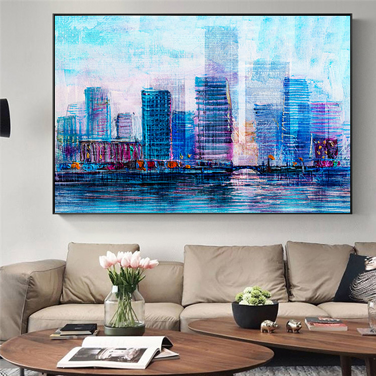 Quadro Decorativo Abstrato Cidade Azul Ocean 1
