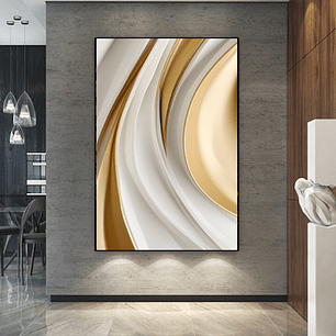 Quadro Decorativo Abstrato Moderno Branco e Dourado
