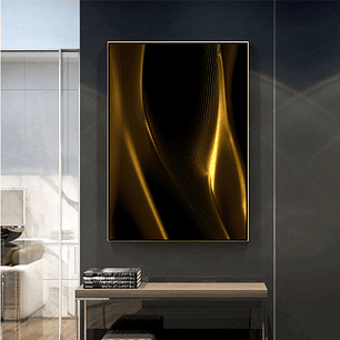 Quadro Decorativo Abstrato Moderno Preto e Dourado