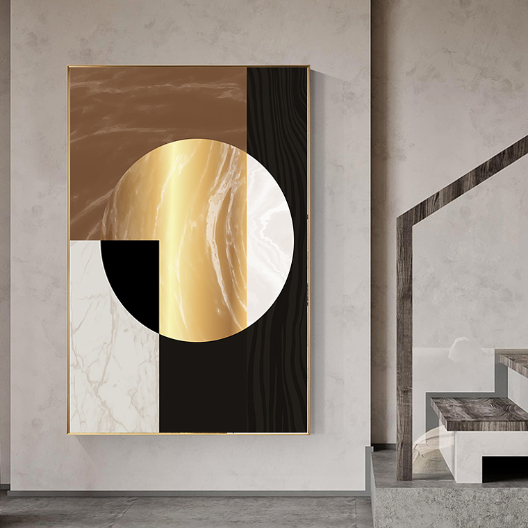 Quadro Decorativo Abstrato Geométrico Marrom Dourado 1