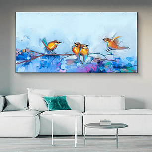 Quadro Decorativo Abstrato Pássaros Tons Azul