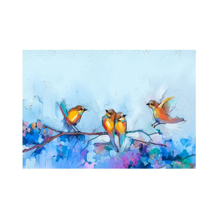 Quadro Decorativo Abstrato Pássaros Tons Azul 2