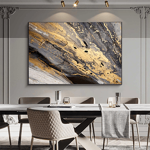 Quadro Decorativo Abstrato Moderno Preto e Ouro