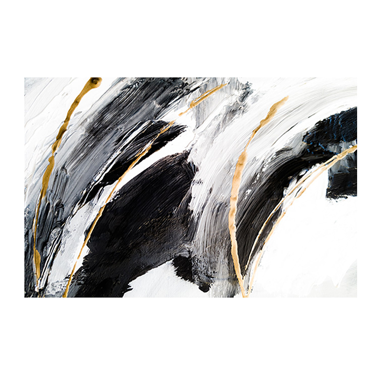 Quadro Decorativo Abstrato Moderno Preto Branco e Gold 2