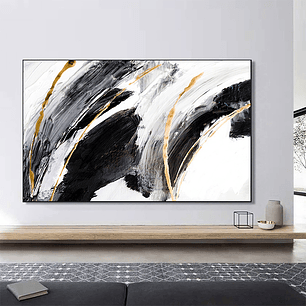 Quadro Decorativo Abstrato Moderno Preto Branco e Gold