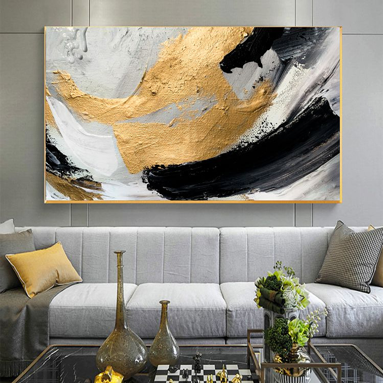 Quadro Decorativo Abstrato Black and Gold Luxury 1