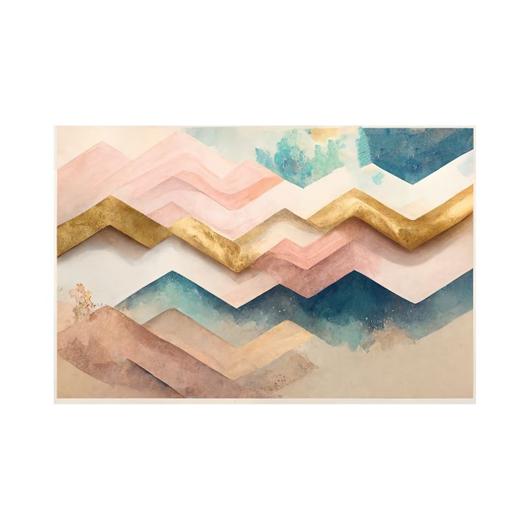 Quadro Decorativo Abstrato Moderno Rosa Azul and Gold 2