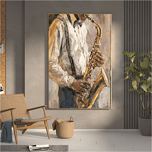 Quadro Decorativo Abstrato Moderno Homem Sax