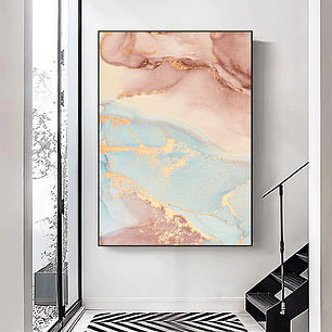 Quadro Decorativo Abstrato Rosa Azul Delicado