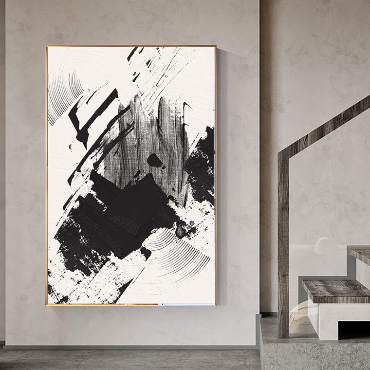 Quadro Decorativo Abstrato Preto Branco Splash 1