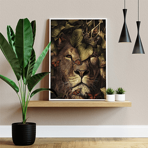 Quadro Decorativo Leão Borboletas