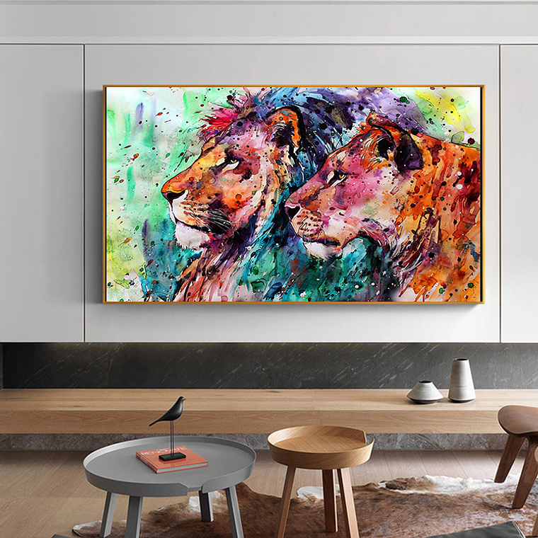 Quadro Decorativo Leão Casal Cores 1